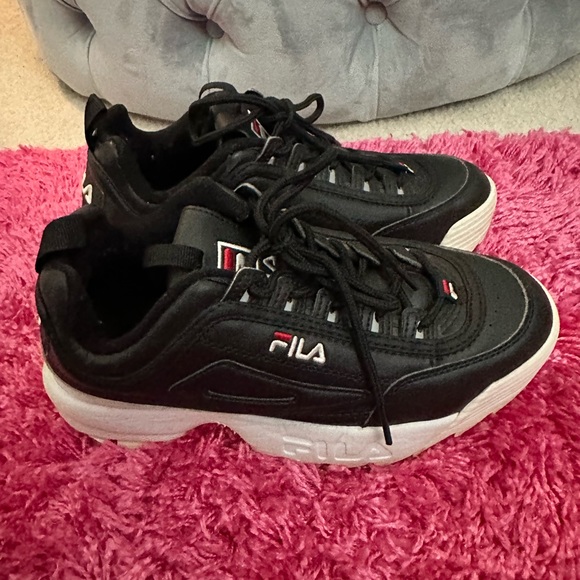Fila Women's Disruptor Ii Premium Shoes Black/White/Red size   6,5 - Picture 2 of 8